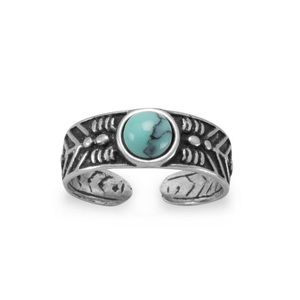 🦶 Oxidized Toe Ring with Simulated Turquoise